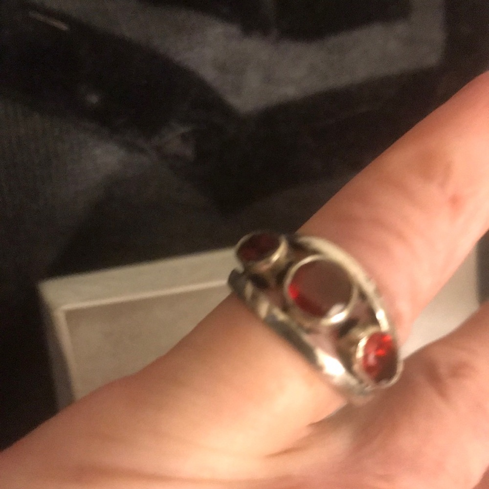 3 GARNETS  SS ring size 5 1/2 cool STEAL PRICE